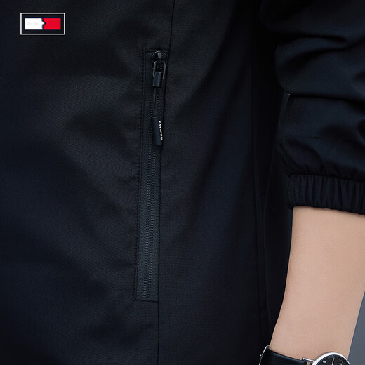 TOME BORNEK American Tommy brand spring and autumn men's casual jacket 2025 new hooded removable hood men's jacket short black velvet 2XL (recommended 136-150Jin Jin equals 0.5 kg)