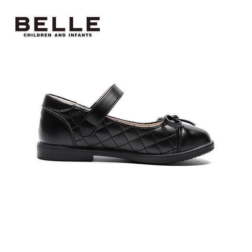 Belle Children's Shoes Girls Black Leather Shoes Spring and Autumn Soft Soled Children's Student Shoes Middle and Older Children's Performance Shoes Black 35