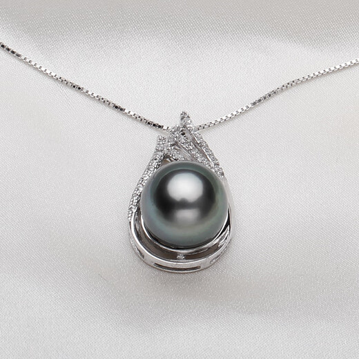 Fat Donglai same style Tahitian pearl pendant single short clavicle chain 925 silver round black mother-of-pearl necklace 14mm-15mm
