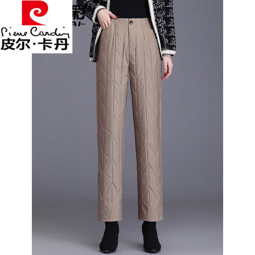 Pierre Cardin Middle-aged and Elderly Down Pants Women's Winter Outerwear Thickened Warm Cotton Pants 2025 New Mom Straight Casual Long Pants Khaki XL 115-125Jin Jin equals 0.5 kg