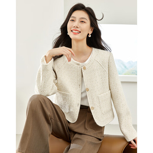 Vanchiman super beautiful little fragrant jacket for women short 2024 new autumn and winter wool French top high-end M3892 rice apricot XL