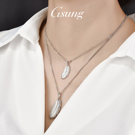GsunG platinum pendant women's new PT950 feather pendant platinum pendant couple style peace angel pendant fashion price by gram, please contact customer service before bidding for gold price