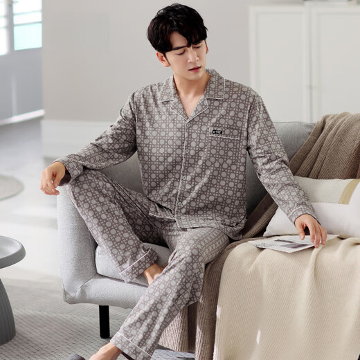 Catman (Miiow) pijama para hombres mangas largas de algodón puro de primavera y otoño 2025 Nuevo otoño de mediana edad y ancianos Padre Hombres delgados de otoño e invierno ropa 3882 XL (tamaño 175) recomendado para usar peso 140-16
