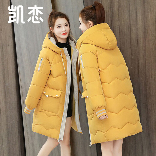 凯恋中长款棉服女中时尚棉衣休闲宽松面包服百搭外套加厚棉袄韩版P673 黑色 M