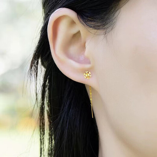 Duti 18K gold snowflake earrings AU750 gold women's earrings tassel earrings rose gold 18K gold