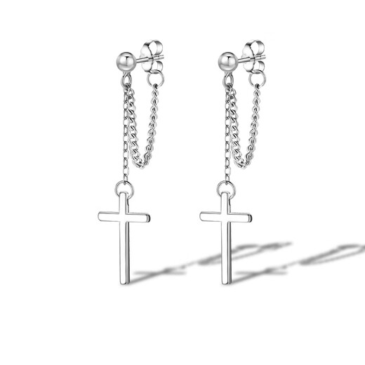 BJYL cross stud earrings for men, light luxury, high-end silver earrings, feminine earrings, piercing earrings, men's single, single