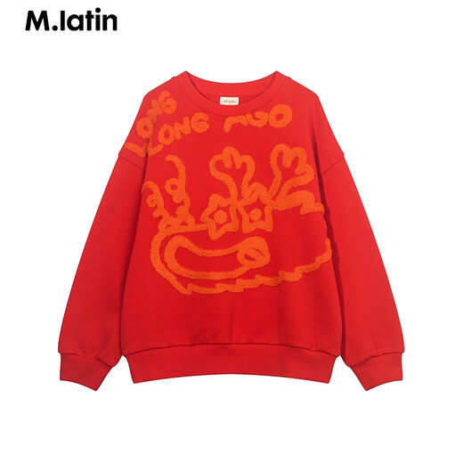 马·拉丁（M.Latin）/童装儿童卫衣年春装新款男女大童龙元素毛巾绣新年卫衣 大红 150cm