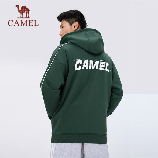 Camel plus velvet sweatshirt for men and women knitted hooded jacket fashionable versatile comfortable and skin-friendly warm sweatshirt J34CAY6624, black jade green, same style for men and women 2XL