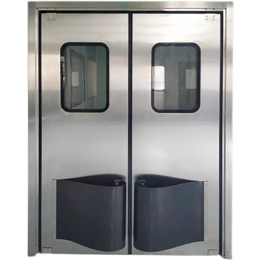 奇立彩304不锈钢防撞自由门钢制防尘门PE防撞板食品工厂车间洁净双开门 非标不锈钢