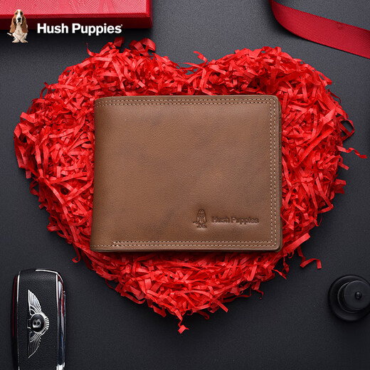 Hush Welpen Classic Short Wallet handgefertigtes echtes Leder Multi-Card-Karten-Karten-Beutel Braun HC-1471757W-506