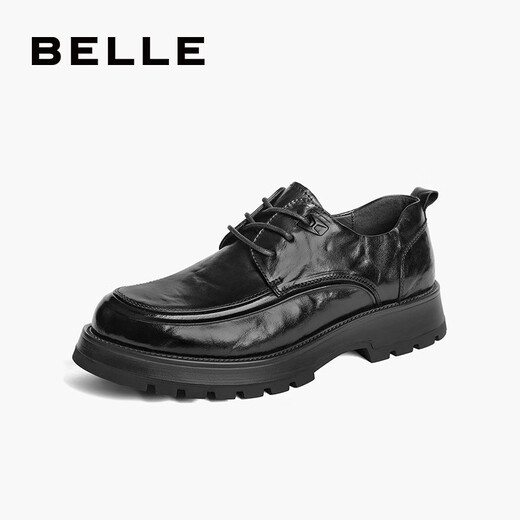 [90% new] Belle pleated business leather shoes for men 24 spring new cowhide thick-soled formal shoes A1422AM4 black-single 42