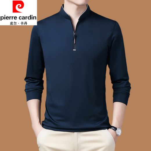 皮尔卡丹（pierre cardin）春秋季新款男士纯棉亲肤长袖T恤半拉链立领卫衣大码宽松百搭上衣 QPD-6623哈青【春秋薄款】 175/88A 建议130-150斤