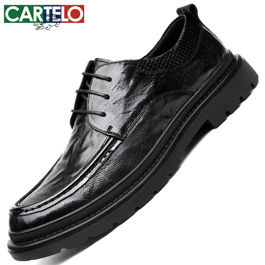 CARTELO crocodile (CARTELO) first layer sheepskin business shoes men's hand scratch pattern men's casual leather shoes British warm men's shoes 9676 black 40