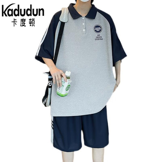 Kaduton 14-jährige Schüler der Junior High School Kurzärmelte T-Shirt 13-jähriger Jungen kurzärmeliger Anzug Big Kinder Polo-Hemd 16 Teenager Anzug 5012 Schwarz (kurzärmelige + Shorts) L (100-120jin [Jin entspricht etwa 0,5 kg]))
