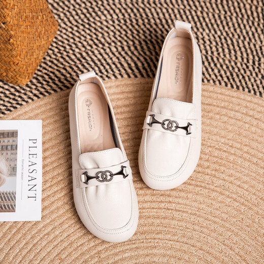 Zapatos de madre de cuero suave de cuero genuino Kanglibi Zapatos individuales de mediana edad y viejos cómodos y no cansados zapatos de cuero de mediana edad y viejos zapatos para mujeres jóvenes y sin deslizamiento de la primavera y otoño 672 zapatos individuales fuera de la orden de compra blanca entrega temprana 35