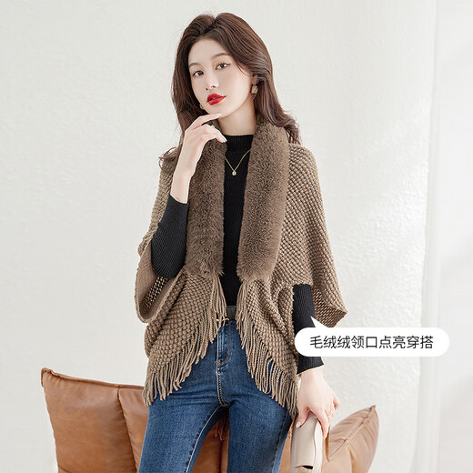 Sibaishe fur collar shawl 2025 new autumn clothing for women loose splicing temperament tassel top