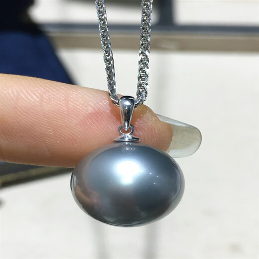 Yulong platinum gray melon seed buckle pendant single Tahitian seawater pearl necklace basic clavicle chain 12mm 10mm