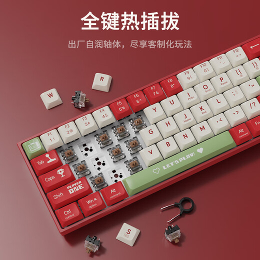 黑爵（AJAZZ）AK680有线机械键盘 双拼键帽 68键 全键热插拔 客制化机械键盘 混彩灯效 便携小巧 灰白 红轴	