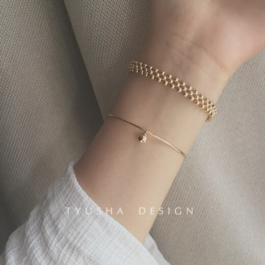 Pu Li original imported from the United States 14K gold-filled gold bean bracelet bracelet for women, super stylish and non-fading, clean hand circumference 13cm