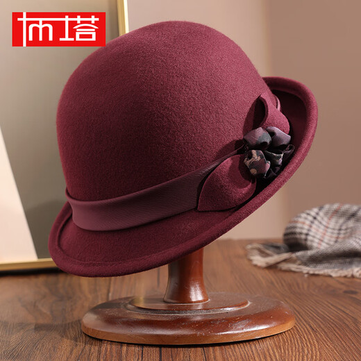 Buta 2024 autumn and winter new style dome shaped top hat woolen rolled edge retro warm fashion beret hat burgundy