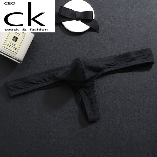 CEOCK new men's thong sexy half hip low waist sexy small triangle men's thong tight cotton bottoms black (1 pack) M 95Jin Jin equal to within 0.5 kg