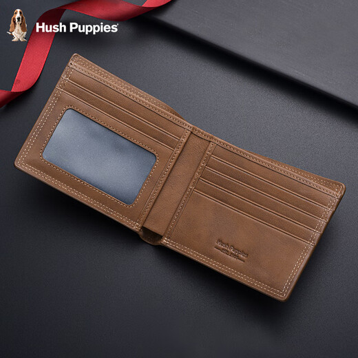 Hush Welpen Classic Short Wallet handgefertigtes echtes Leder Multi-Card-Karten-Karten-Beutel Braun HC-1471757W-506