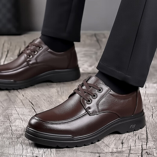 YRC Yierkang Men's Chaussures Spring and Automne Breathable Head Couche Cuir Cuir Chaussures Formal Business d'âge moyen et de papa âgée Chaussures de papa 6627 Four-Season Black 40