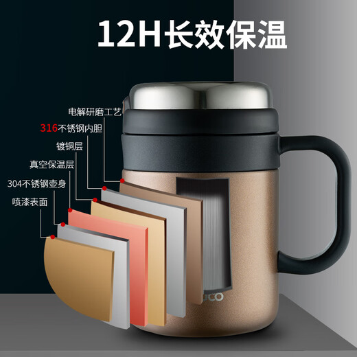 泰福高（TAFUCO）【日本品牌】316不锈钢保温杯男女士泡茶杯水杯子办公室容量 500ML骑士黑T6172