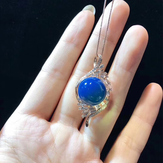 Ting white blue amber pendant Dominican S925 silver plated rose gold amber beeswax sweater chain water purified high blue necklace for women