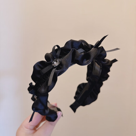 Mr. Ouyang 2024 early spring new product retro acetate satin high-quality Hepburn style exquisite bow hairpin headband for women F826-black Hepburn style hairpin