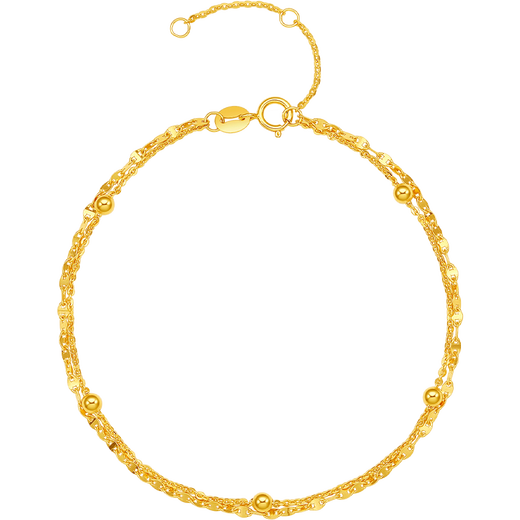 Saturday blessing yellow 18K gold simple double chain color gold bracelet birthday gift C0713421 16+3cm