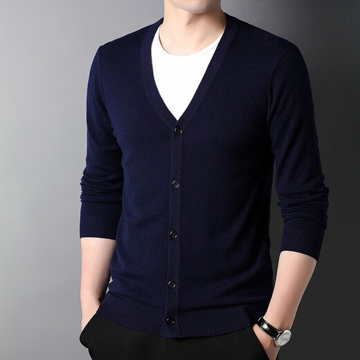 Hengyuanxiang lana pura cárdigan para hombres con cuello en V de otoño de otoper de otoper de invierno y ropa de ropa joven y ropa joven gris l 175/50/110