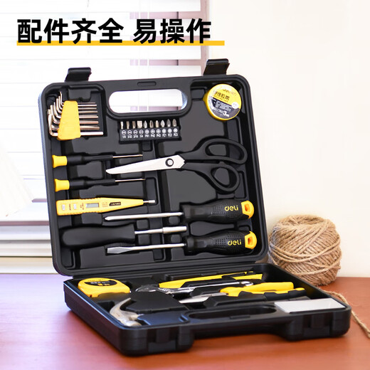 得力（deli）家用工具箱套装电工木工电讯维修组套五金手动工具套装32件套