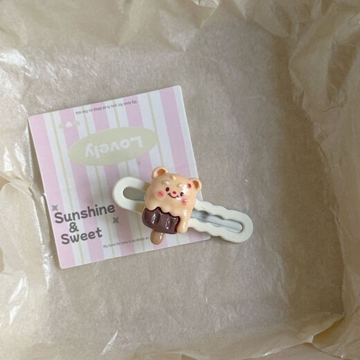 Qindu Cookie Bread Butter Bear Hairpin Cute Bangs Hair Accessories Headband Duckbill Girl Pink Cartoon Clip SN86 Value Set of 5 (1 each)