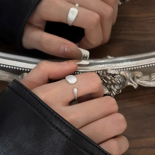 Qiuyu sterling silver frosted vegetarian ring index finger ring for women niche design high-end fashion open ring Christmas gift sterling silver ring exquisite gift box