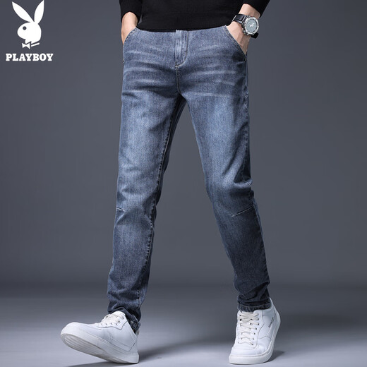 Playboy (PLAYBOY) jeans men's trendy autumn and winter casual pants men's loose business straight versatile trousers blue gray 33