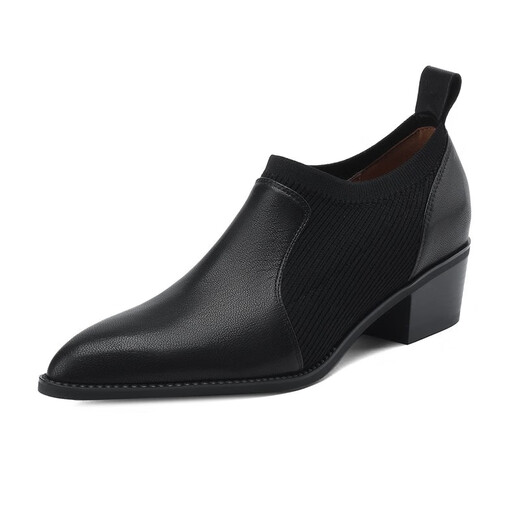 HerSin Baili Talon épais chaussures simples pour le cuir féminin pointu à talon épais talon de la bouche profonde Toe à orteil de mouton automne et hiver nouveau style et bottes nues set de grande taille chaussures noir 38