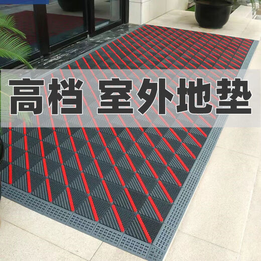 Niancai entry-level non-slip and wear-resistant floor mats for outdoor splicing, commercial wash-free hotel floor mats, commercial soil-rubbing outdoor dust-removing door mats, single brush, gray background and red brush, 60X90cm