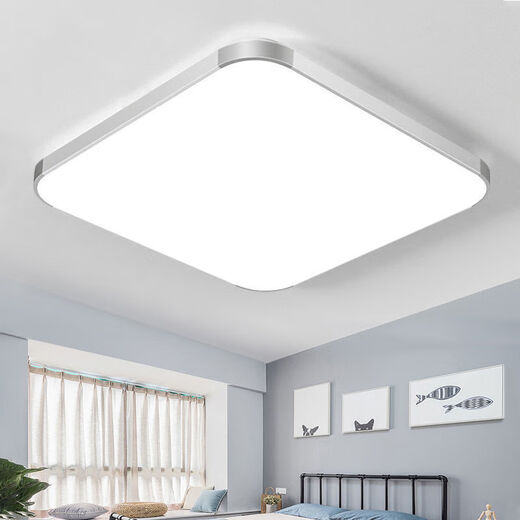 维诺亚LED吸顶灯正方形简约现代卧室灯阳台灯书房餐厅过道走廊会议室灯 银色38*38cm36w高光