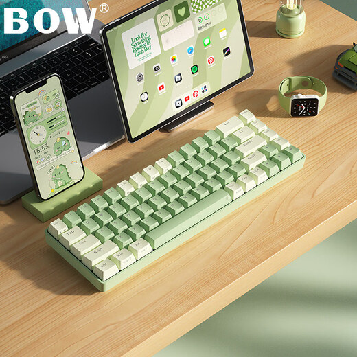 B.O.W Hangshi G62D hot-swap dual-mode mechanical keyboard full key without impulse Wireless Bluetooth office game customized keyboard and mouse set Dual-mode mechanical keyboard + mouse (white) Red axis