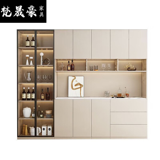 2025 Nuevo aparador High Gabinet Rock Slab integrado con la pared Moderna sala de estar simple Gabinete de vino personalizado Estilo de gabinete de comedor de madera maciza 15280*40*220 Entrega + Instalación