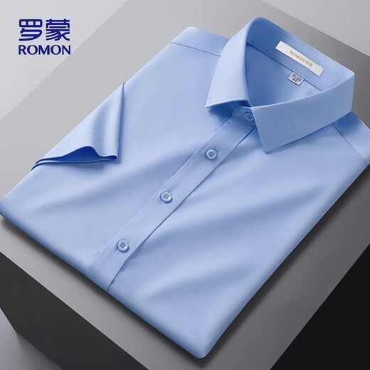 罗蒙（ROMON）短袖衬衫男商务休闲免烫修身职业正装透气衬衣爸爸男装D50浅蓝41