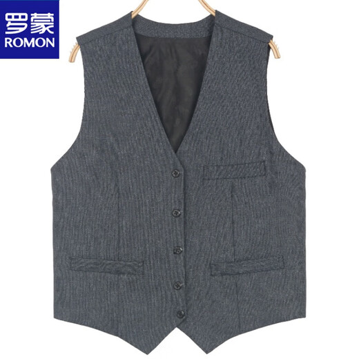 罗蒙（ROMON）中老年男士马甲春秋薄款大码修身爸爸装背心中年男装休闲马夹 西装马甲-灰色 50码