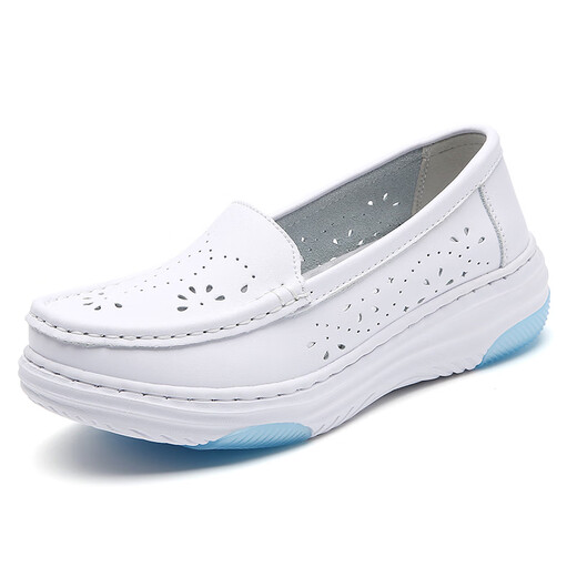
Xuantushi nurse shoes women's single shoes rocking shoes soft sole breathable thick sole sponge cake shoes casual work shoes summer white shoes women 9925 white hollow 39