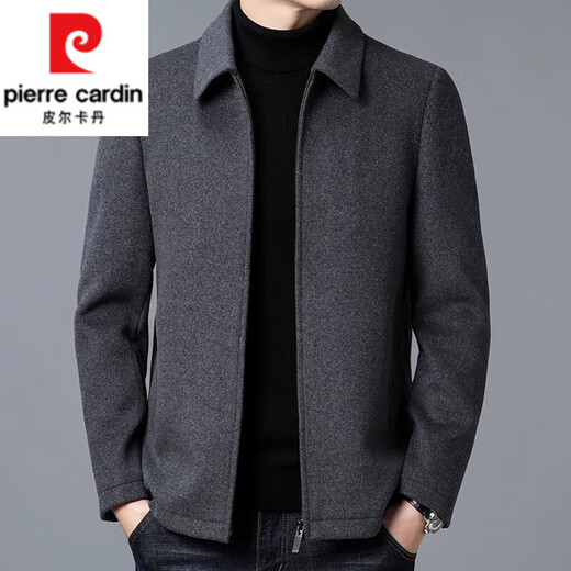 皮尔卡丹（pierre cardin）高档羊毛毛呢大衣男短款秋冬季装外套加厚翻领中年男士呢子夹克 99802款灰色 175/L
