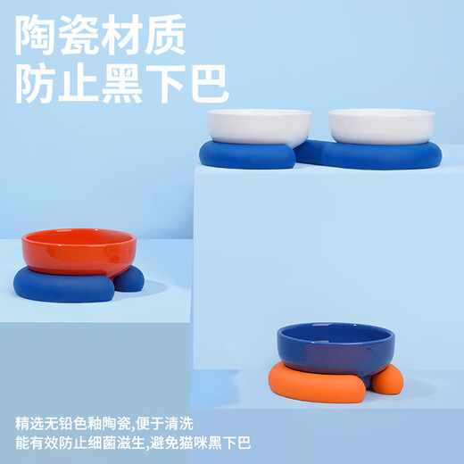 ZEZE Cat Bowl Ceramic Pet Bowl Protects Cervical Vertebra Dog Bowl Anti-Tip Cat Food and Drinking Water Double Bowl Pet Supplies White + Green (Double) Cat Food and Water Bowl Universal