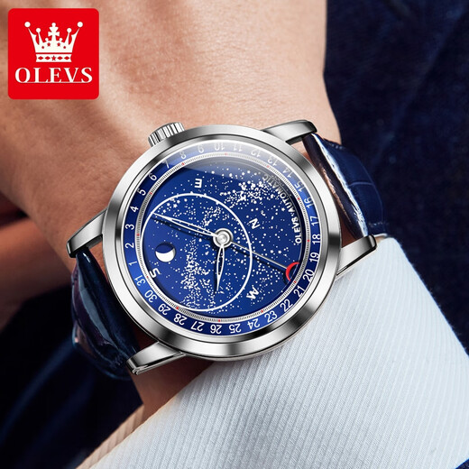 Olevs Swiss Certified Brand Watch Mechanical Watch Vollautomatisch Herren Uhr Luminous wasserdichte sternförmige Mode Mods Watch Olevs-9923-Silver Shell Flat Circle