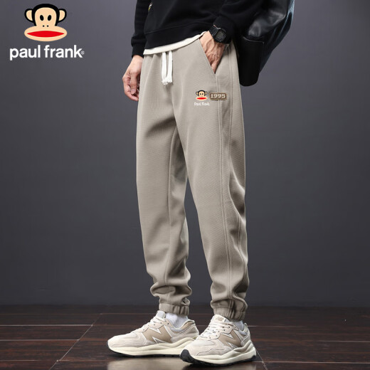 大嘴猴（paul frank）裤子男士夏季休闲裤男裤宽松运动小脚束脚卫裤男 卡其色 2XL
