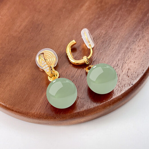 QPQK Hotan Jade Ear Clip for Women 2025 New Hot Style Earrings No Piercing Painless Gold and Jade Earrings Temperament and High-end Sense Gold Sapphire Ear Clip 10mm High-end Gift Box