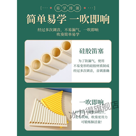 Pixie Facile to Learn Flute, 16-tube, 18 tube, Panflute spéciale pour l'enseignement des étudiants, débutants, tube C, instruments de musique généraux, 18 tube Black + On-White + Gravure